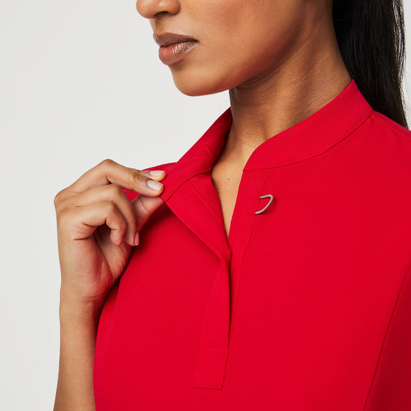 women's Pop Red Insiza - Slim Mandarin Collar Scrub Top