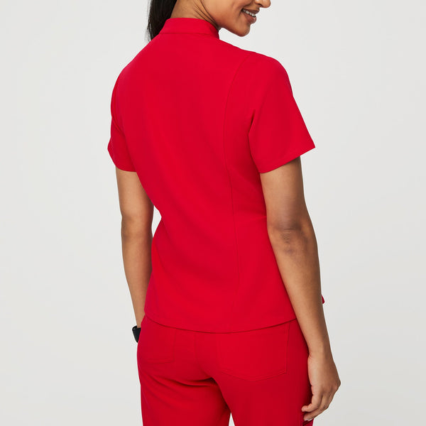 women's Pop Red Insiza - Slim Mandarin Collar Scrub Top