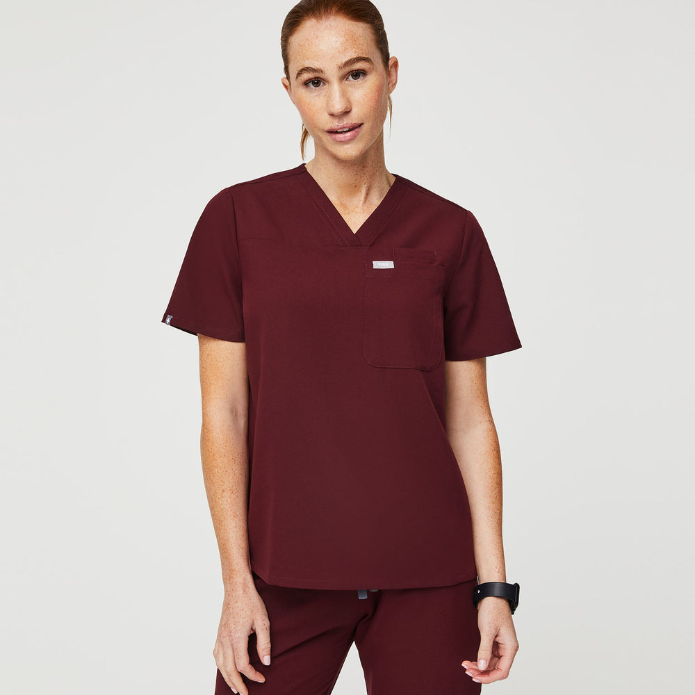 Women's Burgundy Kaya  - Classic V-Neck Scrub Top