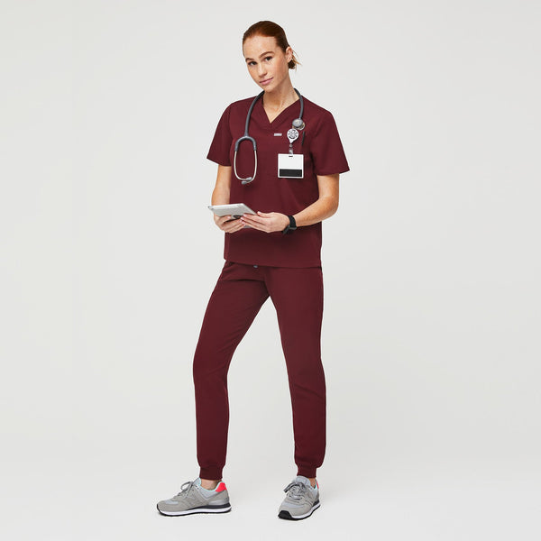 Women's Burgundy Kaya  - Classic V-Neck Scrub Top