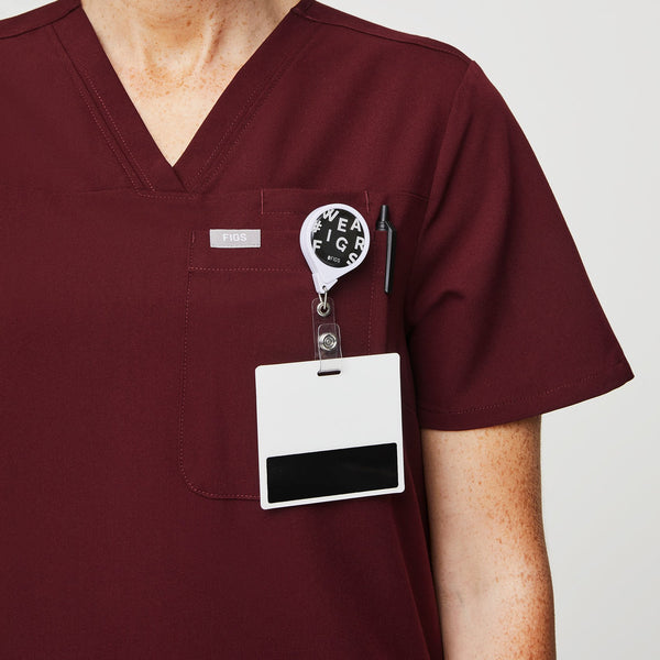 Women's Burgundy Kaya  - Classic V-Neck Scrub Top