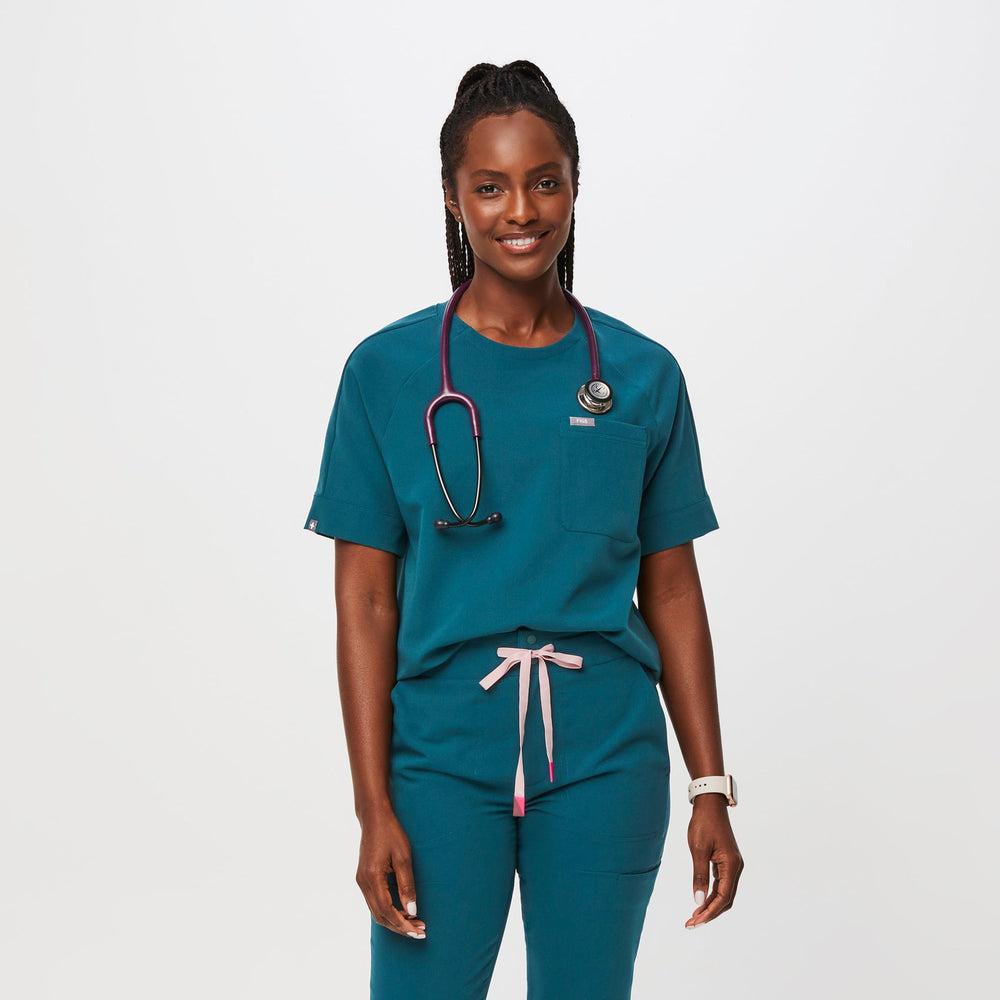 women's Caribbean Blue Kaumba Classic Raglan - Scrub Top