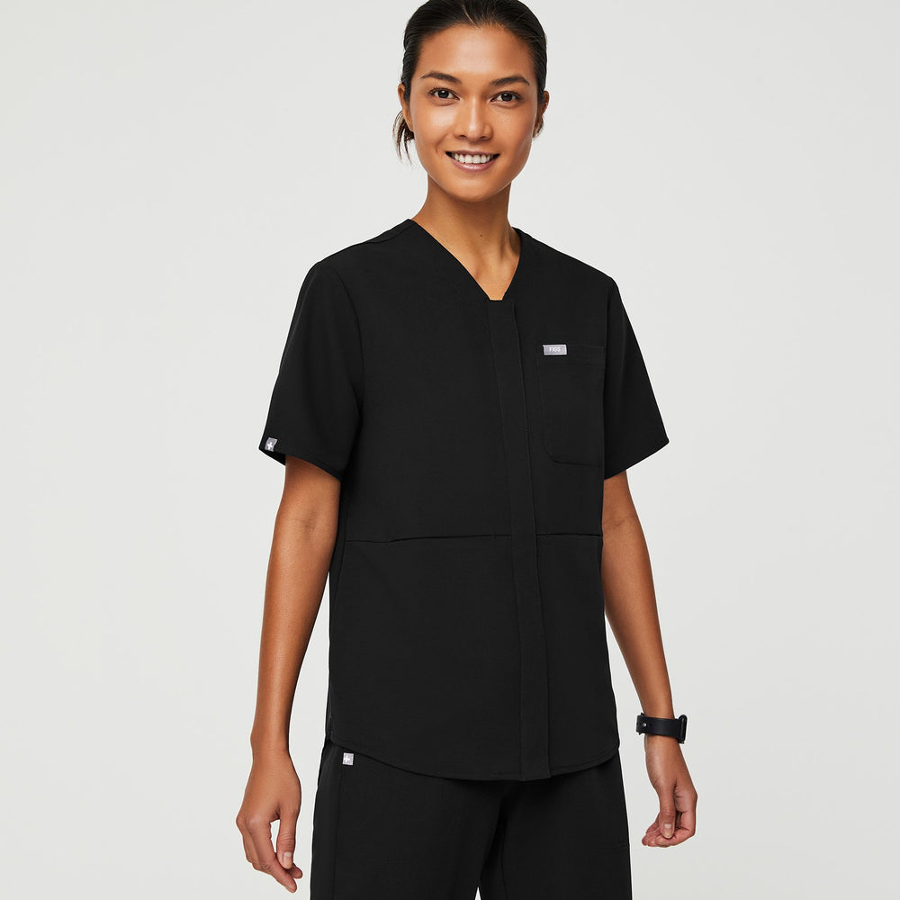 Women's Black Masaya - Relaxed V-Neck Scrub Top