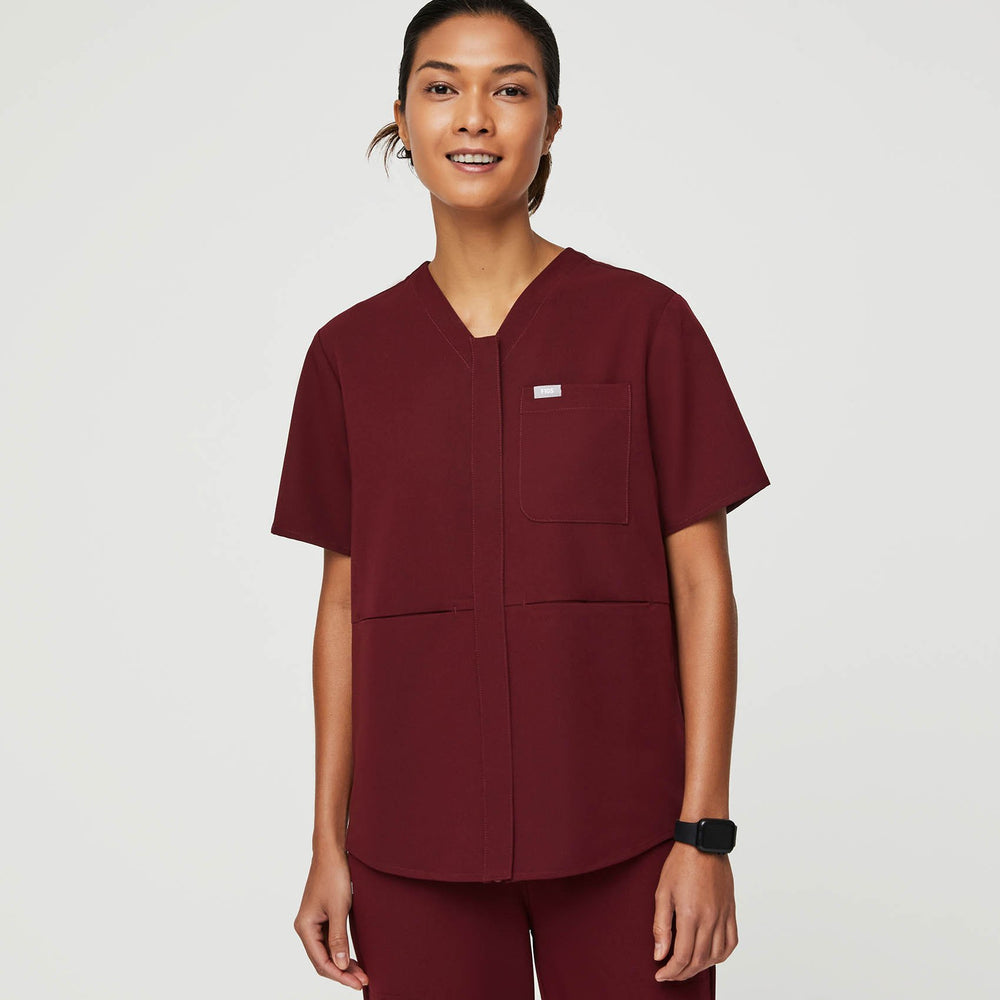 Women's Burgundy Masaya - Relaxed V-Neck Scrub Top