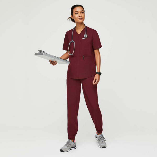 Women's Burgundy Masaya - Relaxed V-Neck Scrub Top