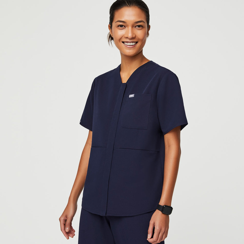 Women's Navy Masaya - Relaxed V-Neck Scrub Top