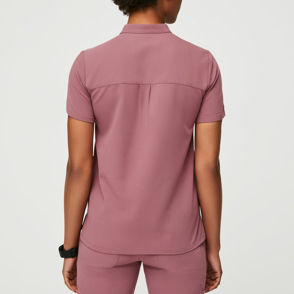 women's Mauve Nata - Zip Henley Scrub Top