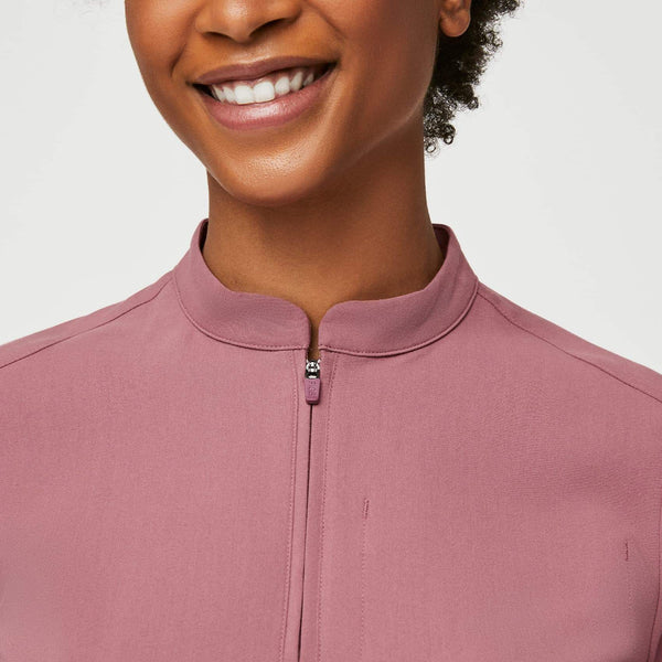 women's Mauve Nata - Zip Henley Scrub Top