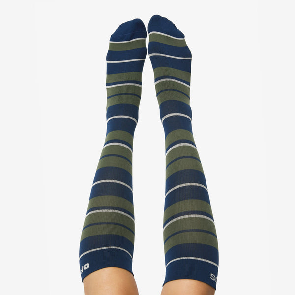 women's Moss Olive Stripe - Compression Socks