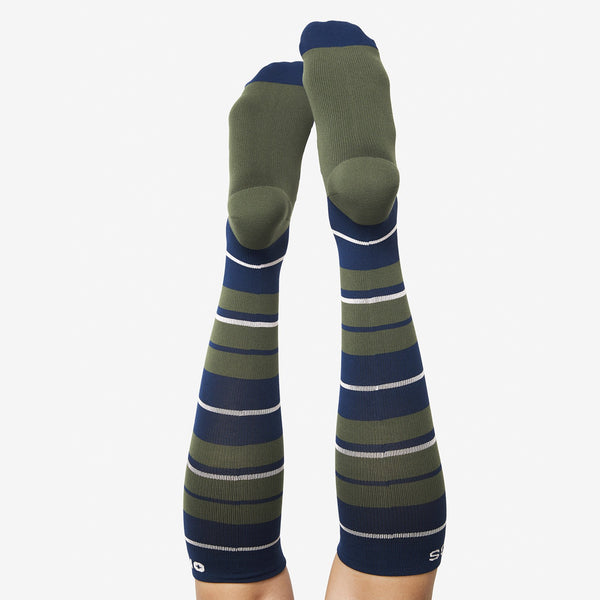 women's Moss Olive Stripe - Compression Socks