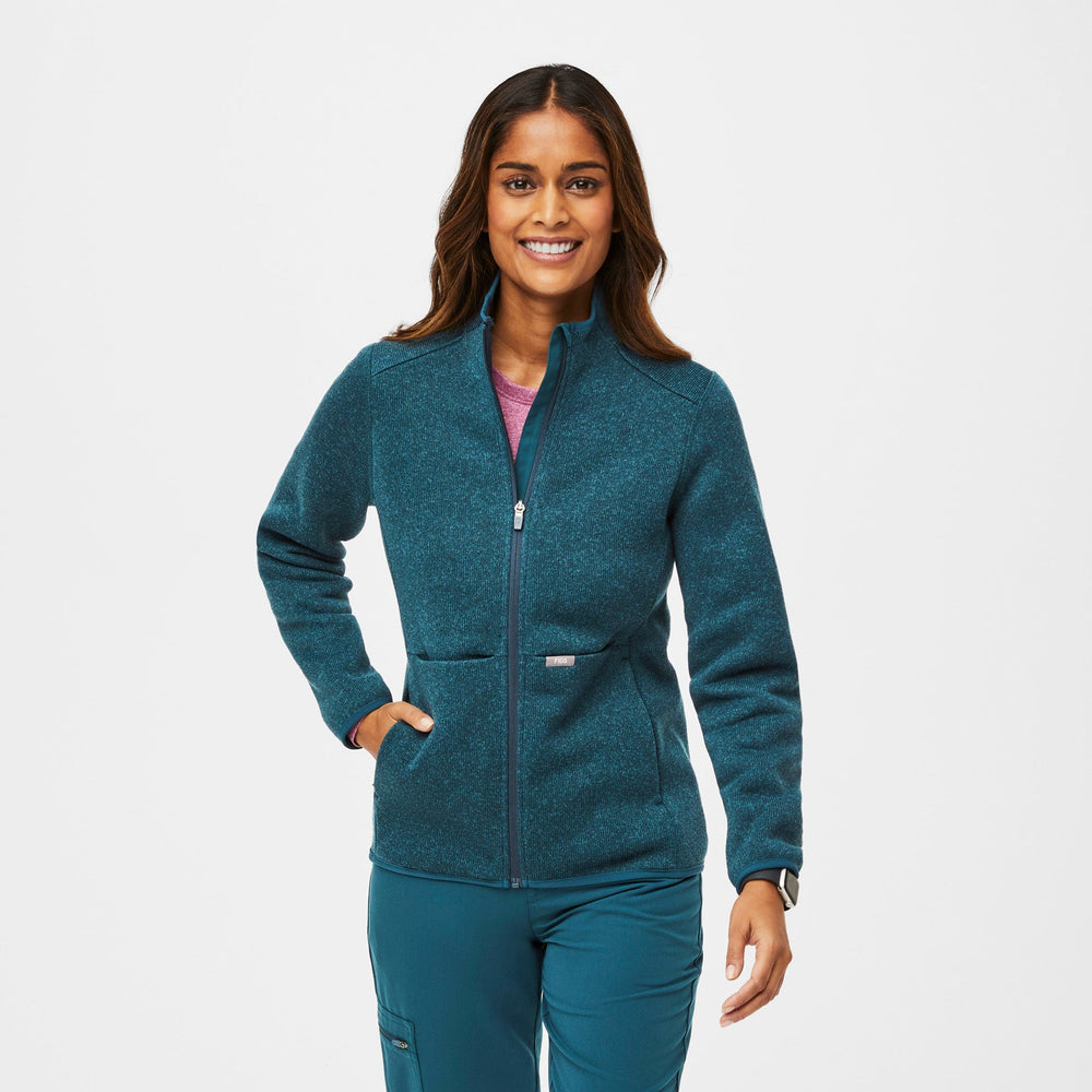 women's Heather Caribbean Blue On-Shift™ - Sweater Knit Jacket