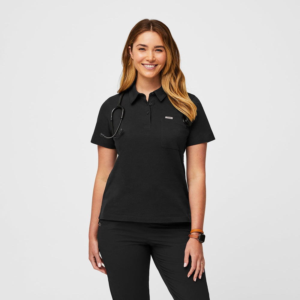 women's Black FIGSPRO™ Pique - Shortsleeve Polo