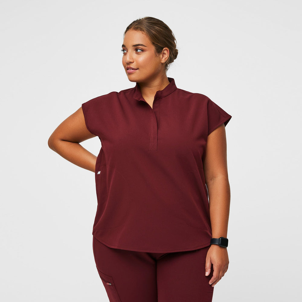 women's Burgundy Rafaela™ - Oversized  Scrub Top (3XL - 6XL)