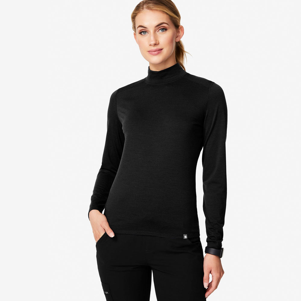 women's Black Merino Wool Mock Neck - Underscrub