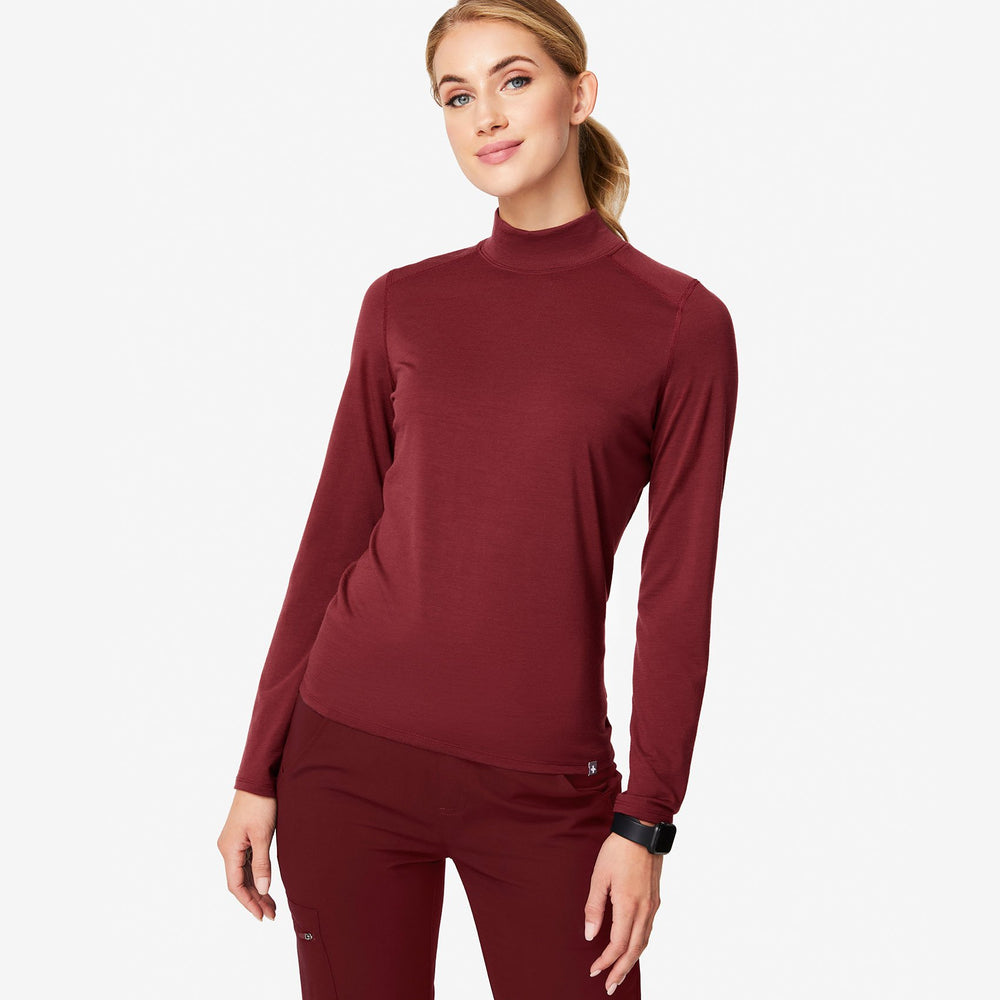 women's Burgundy Merino Wool Mock Neck - Underscrub