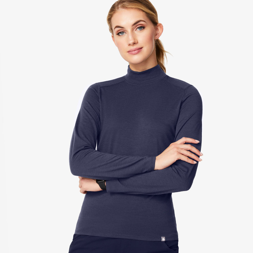 women's Navy Merino Wool Mock Neck - Underscrub