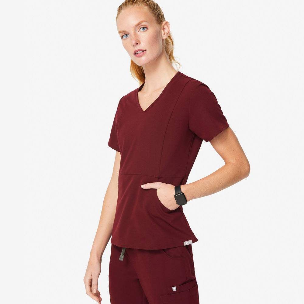 women's Burgundy Aburi - V-Neck Scrub Top