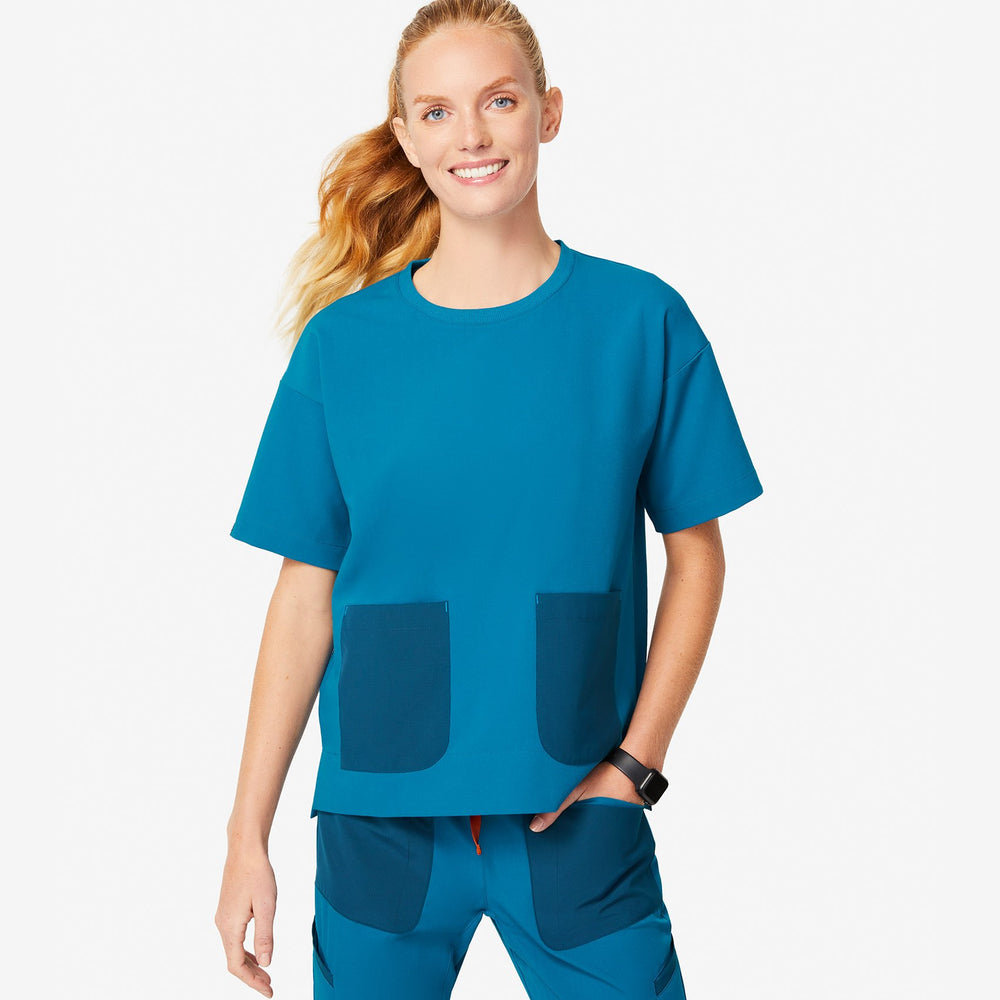 women's Alps Blue Bene - Crew Scrub Top