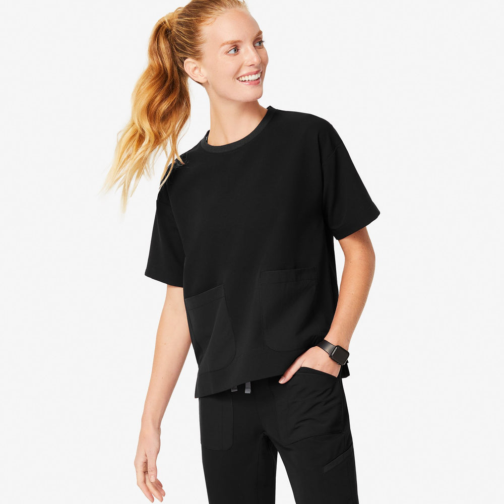 women's Black Bene - Crew Scrub Top