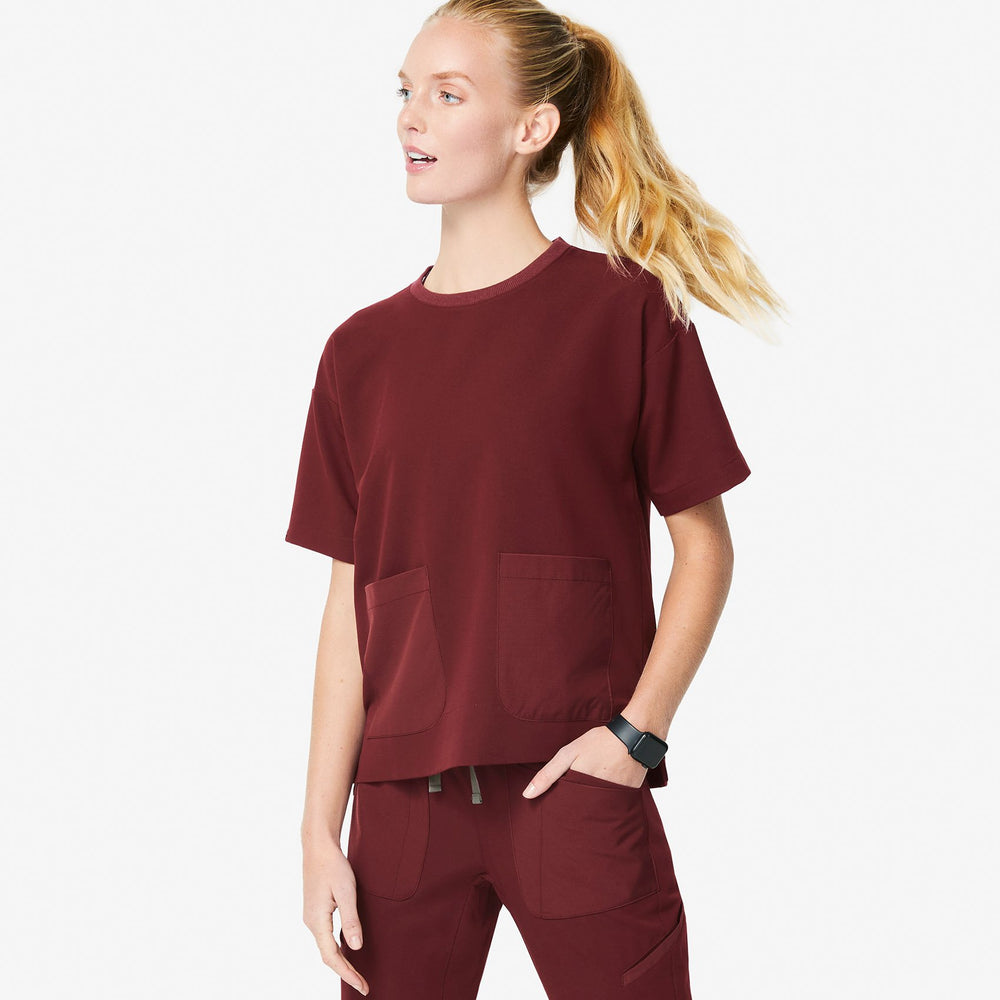 women's Burgundy Bene - Crew Scrub Top