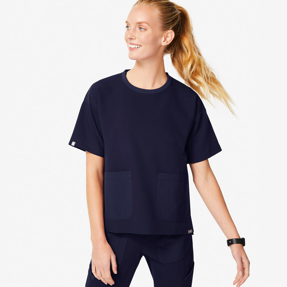 women's Navy Bene - Crew Scrub Top