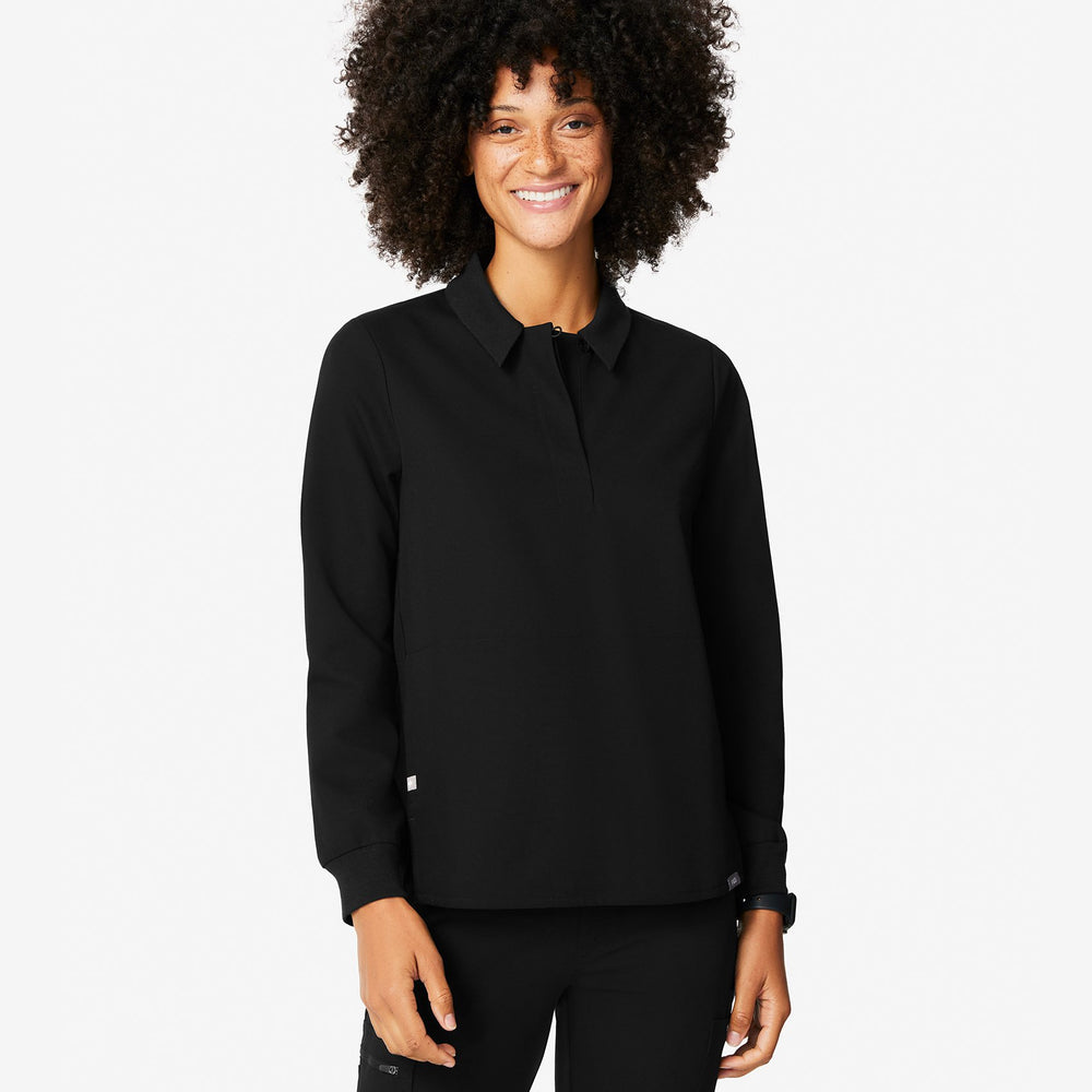 women's Black Igava - Longsleeve Polo Scrub Top