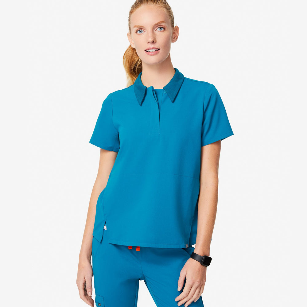 women's Alps Blue Igava - Shortsleeve Polo Scrub Top