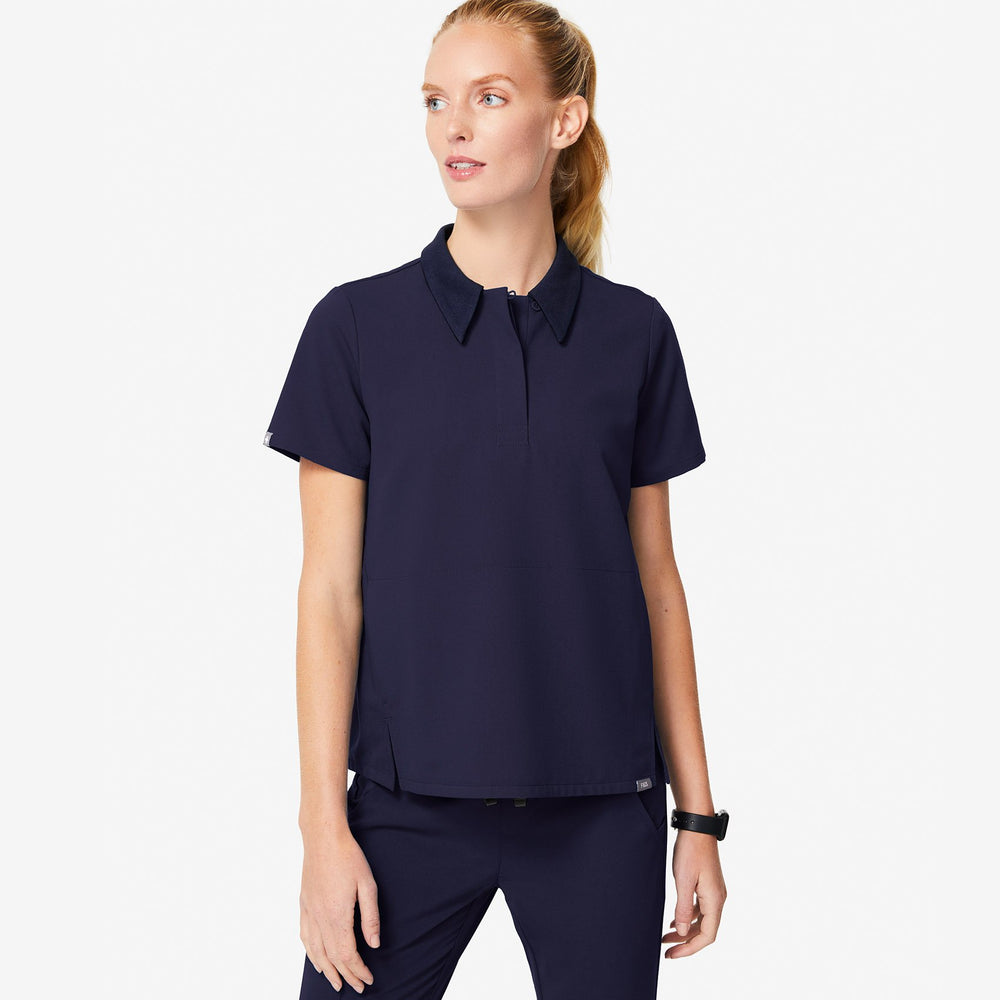 women's Navy Igava - Shortsleeve Polo Scrub Top