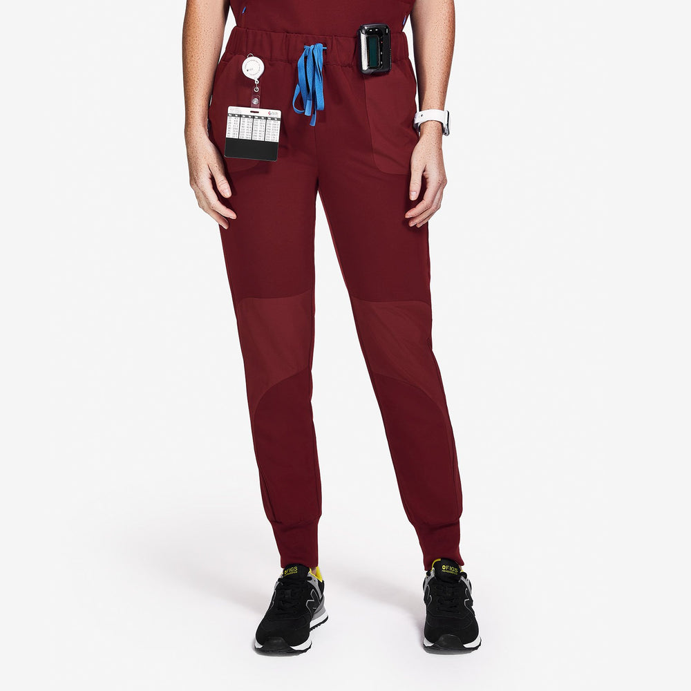 women's Burgundy Mickey Mouse - Skinny Jogger Scrub Pants