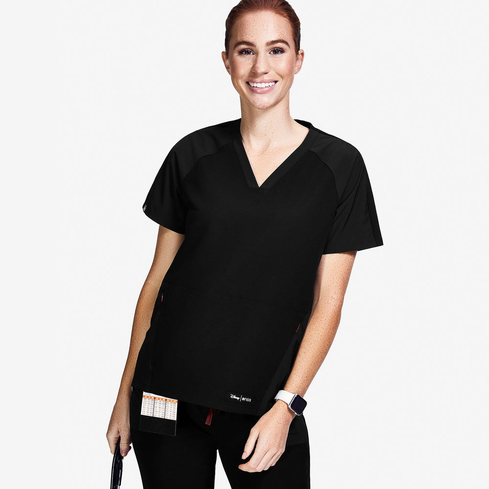 women's Black Mickey Mouse - V-Neck Scrub Top